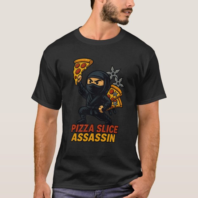 Pizza Slice Assassin – Ninja of the Cheesy Shadows T-Shirt (Front)