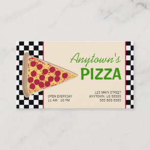 Pizza Slice & Black Chequerboard Pizza Business Card