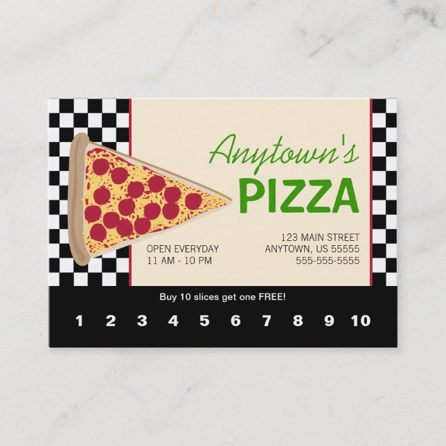 Pizza Slice & Black Chequerboard Pizza Loyalty Card (Front)