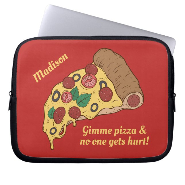 Pizza Slice custom name & text laptop sleeves (Front)