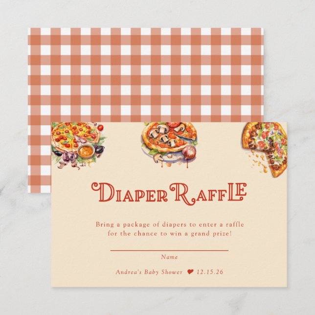 Pizza | Slice | Diaper Raffle Baby Shower   Enclosure Card (Front/Back)