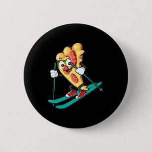 Pizza Slice On Skis Cool Wheat Dough Pie Lovers Gi 2 Inch Round Button
