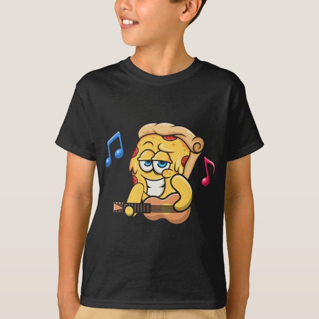 Pizza Slice playing Guitar, Bass Music Rock Guitar T-Shirt (Front)