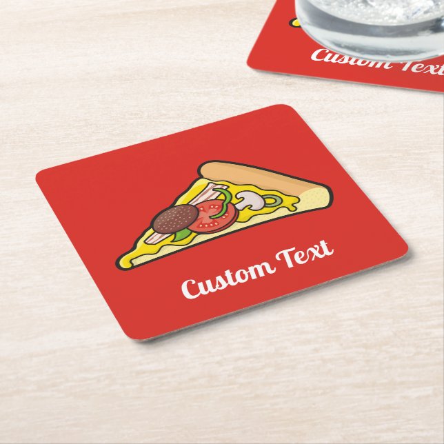 Pizza slice square paper coaster (Angled)