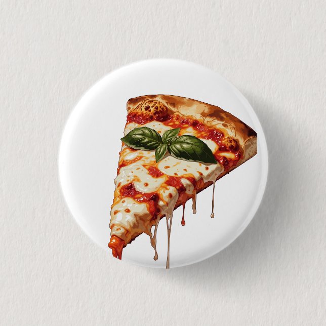 Pizza Slice with Gooey Melted Cheese Pull Margheri 1 Inch Round Button (Front)