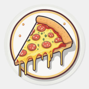 Pizza Slice with melting cheese Classic Round Sticker