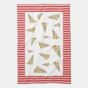 Pizza Slices Red Chequered Border Tea Towel