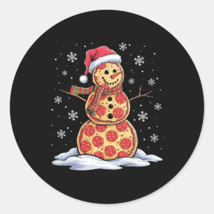 Pizza Snowman - Santa Hat - Christmas Pizza Party Classic Round Sticker