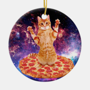 Pizza space cat ceramic ornament