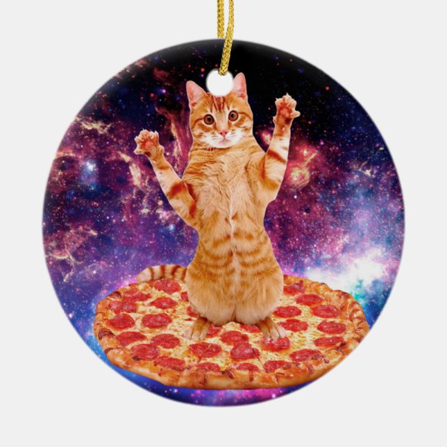 Pizza space cat ceramic ornament (Front)