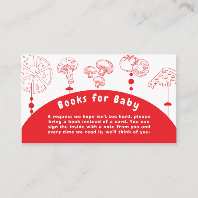 Pizza Special Delivery Book for baby Baby Shower Enclosure Card (Front)