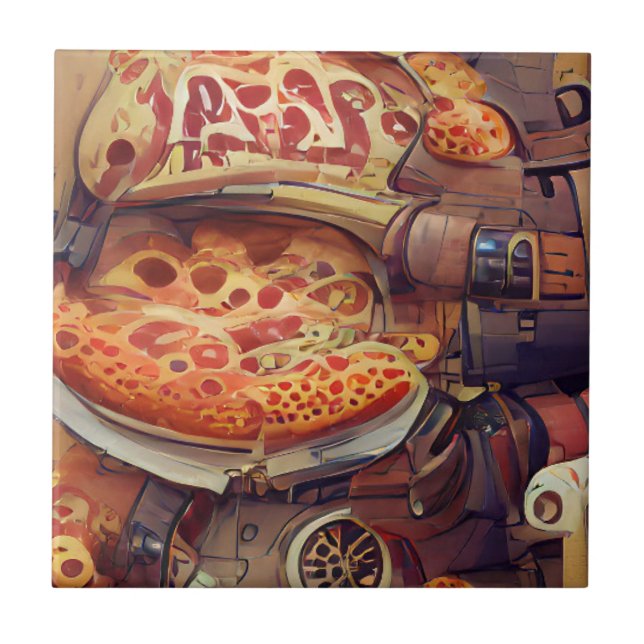 Pizza steampunk graphic abstract art tile (Front)
