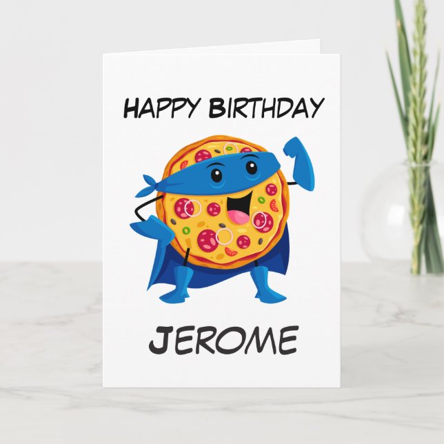 Pizza superhero kids superhero birthday cards (Front)