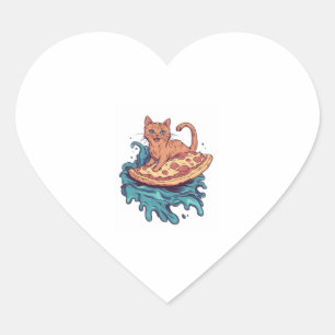 Pizza Surf Cat – Extreme Foodie Cat Adventure Heart Sticker