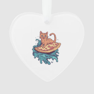 Pizza Surf Cat � Extreme Foodie Cat Adventure Ornament