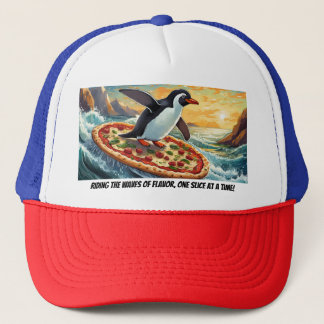 Pizza Surfing Penguin Cap