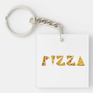 Pizza Text made out of Slices Keychain
