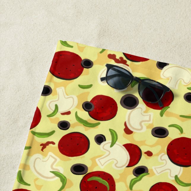 Pizza Toppings Pattern Beach Towel (In Situ)
