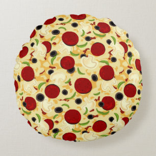 Pizza Toppings Pattern Round Pillow
