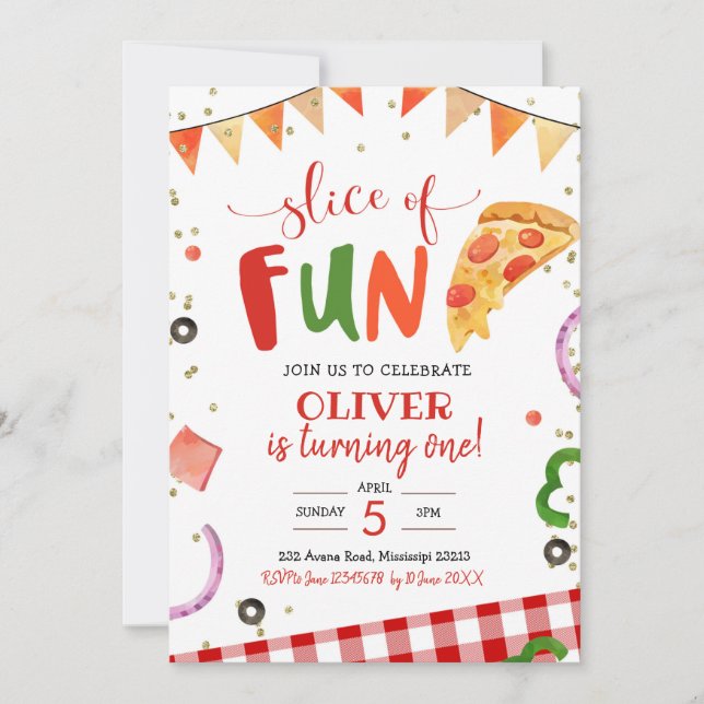 Pizza tranche de plaisir Anniversaire Invitation (Devant)