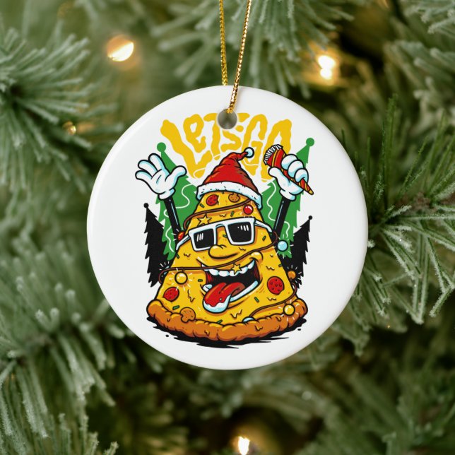 Pizza Tree Christmas Lights Merry Crustmas Xmas Ceramic Ornament (Tree)