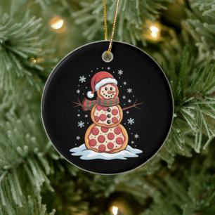 Pizza Tree Snowman Santa Hat Christmas Party Funny Ceramic Ornament