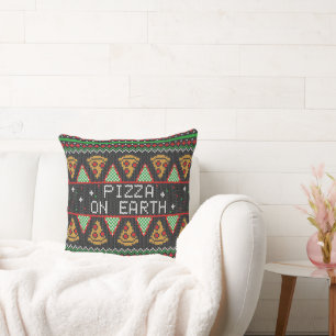 Pizza Ugly Christmas Sweater Throw Pillow