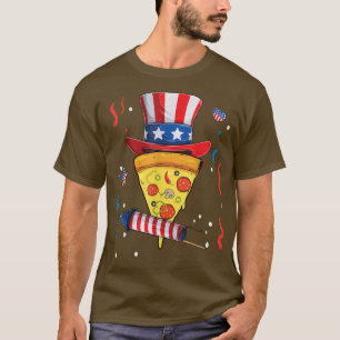 Pizza Us Flag Hat 4th Of July Firecracker Kid Food T-Shirt