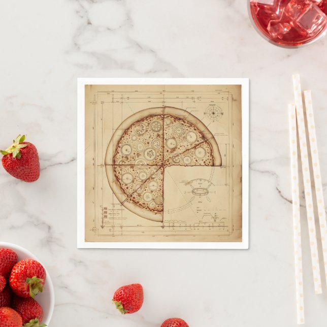 Pizza Vintage Blueprint Napkin (Insitu)