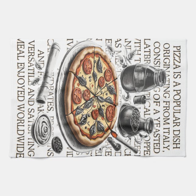 Pizza vintage sketch by CallisC Arts ⭐⭐⭐⭐⭐ Kitchen Towel (Horizontal)