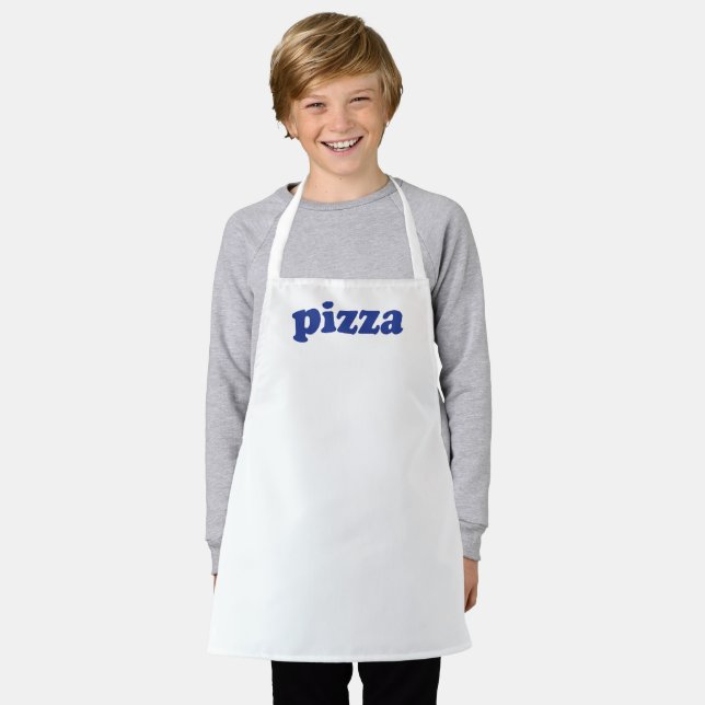 Pizza white blue modern typography solid funny  apron (Worn)