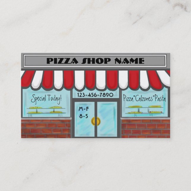 Pizza window shop customizable red white cards (Front)