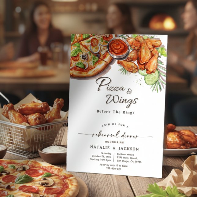 Pizza & Wings Before The Rings Rehearsal Dinner Invitation (Pizza & Wings Before The Rings Rehearsal Dinner Invitation)