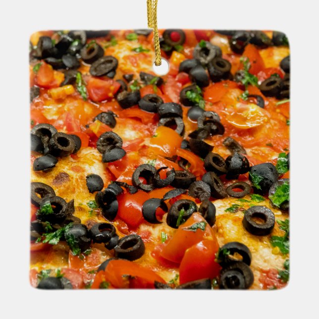 Pizza with black olives ceramic ornament (Front)