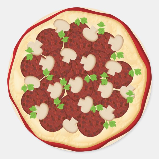 Pizza with pepperoni and mushrooms classic round sticker (Front)