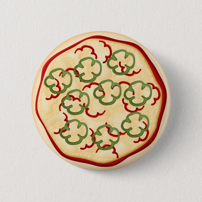 Pizza with red and green peppers 2 inch round button (Front)
