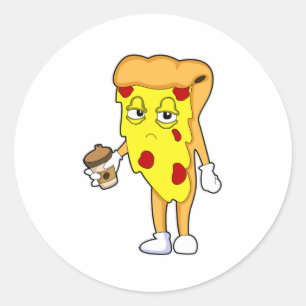 Pizza with Salami Cheese & Coffee Classic Round Sticker