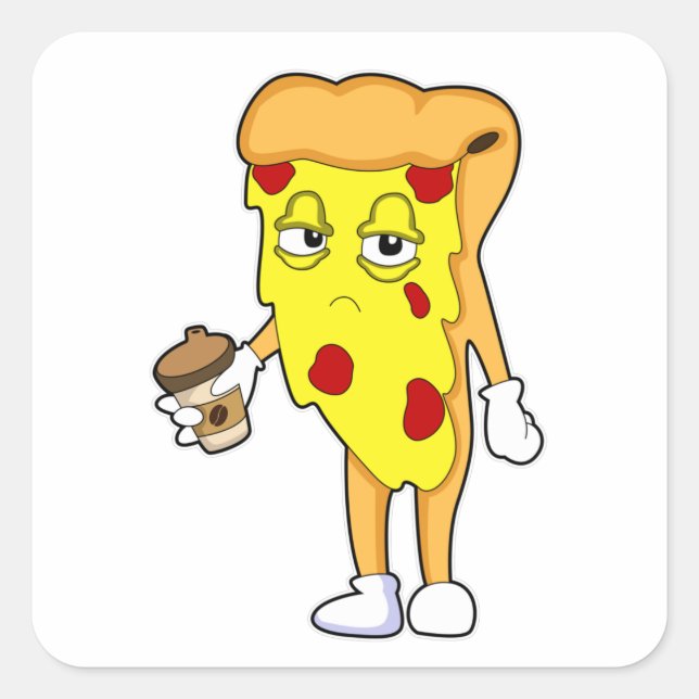 Pizza with Salami Cheese & Coffee Square Sticker (Front)