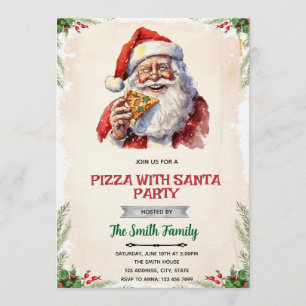 Pizza with Santa party invitation