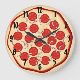Pizza with tomatoes and onions large clock