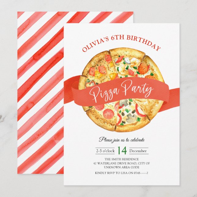 Pizzeria Pizza Party Kids Birthday Invitation (Front/Back)