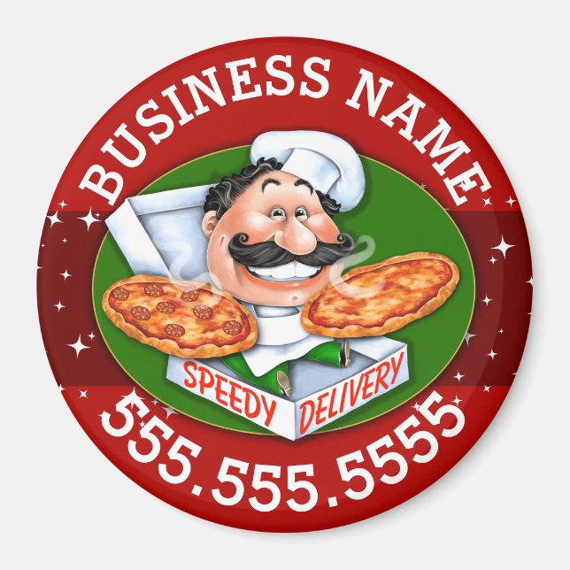 Pizzeria Restaurant Pizza Delivery Customizable Magnet (Front)