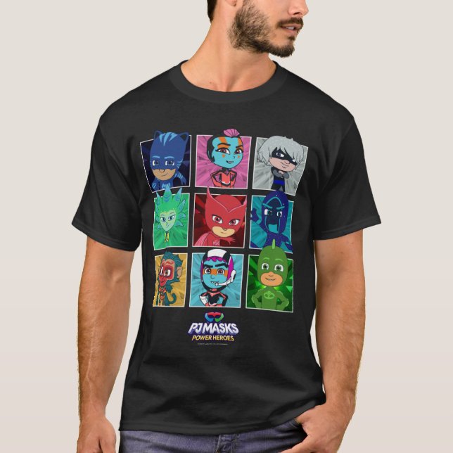 PJ Masks Group Shot Panel Characters Boxed Up T-Shirt (Front)