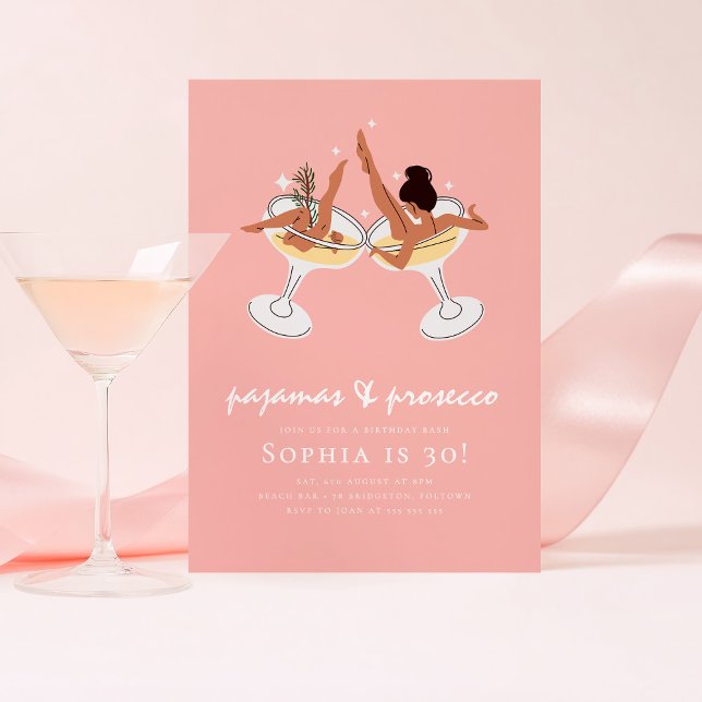 PJs and Prosecco Pajama Party Birthday Party Invitation (Creator Uploaded)