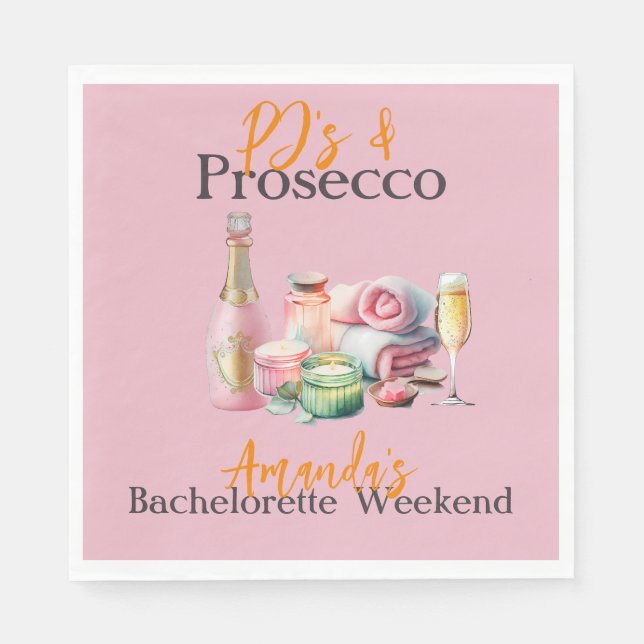 Pjs and Prosecco Pink Spa Bachelorette Party  Napkin (Front)