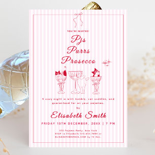 PJs, Purrs & Prosecco Cat Pajama Party Invitation