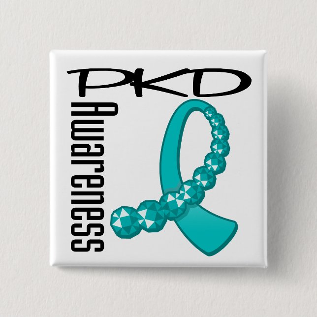 PKD Awareness Gemstone Ribbon 2 Inch Square Button (Front)