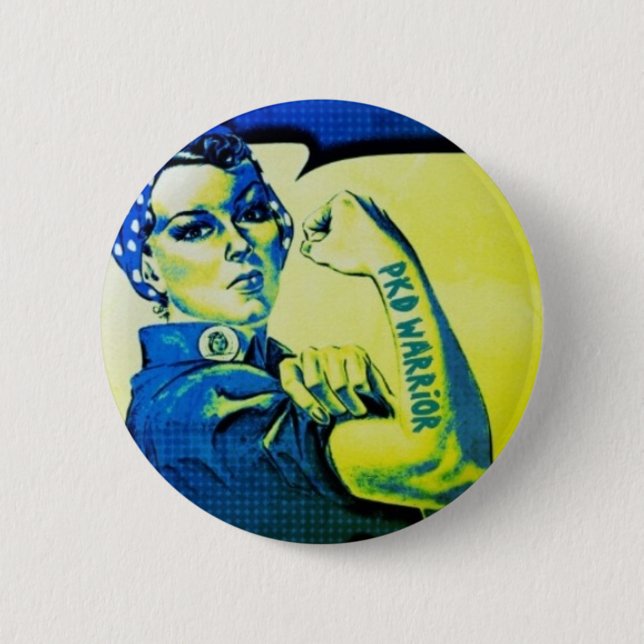 PKD WARRIOR WOMAN - Awareness Retro Tattoo Fun 2 Inch Round Button (Front)