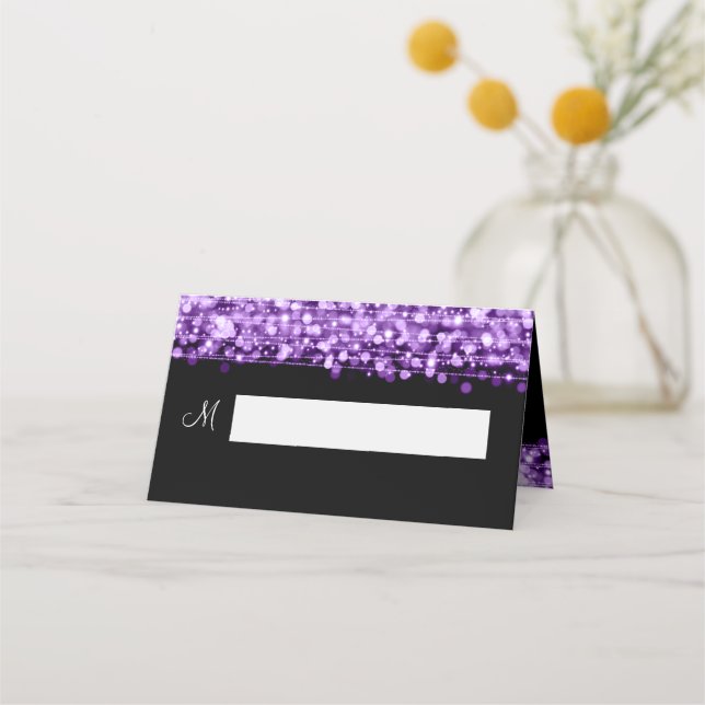 Place Card Elegant Wedding Party Sparkles Purple (Front)