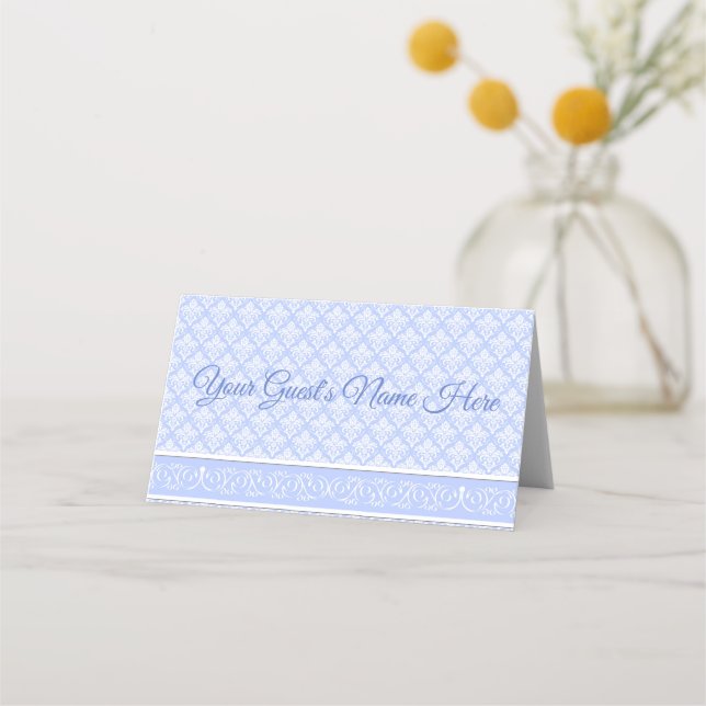 Place Card - Wedgewood Blue Damask (Front)